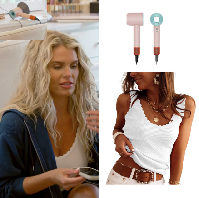 Madison LeCroy's White Scalloped Tank Top and Hair Dryer 

*There is also an identical version at TUNCK linked below, we figured because of Madison's Amazon partnership it would be this one but aren't 100% 

 