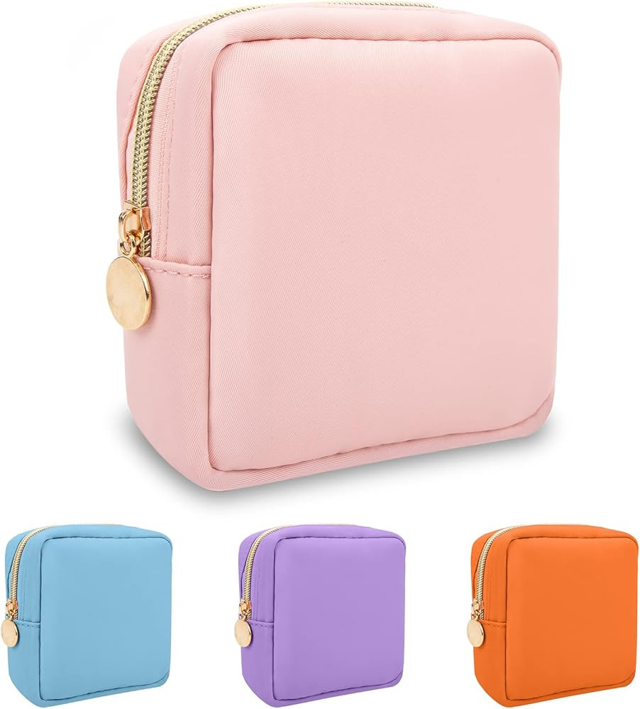 Nylon Mini Makeup Bag for Purse, Preppy Small Cute Pink Makeup Bag Cosmetic Zipper Pouch Purse, W... | Amazon (US)