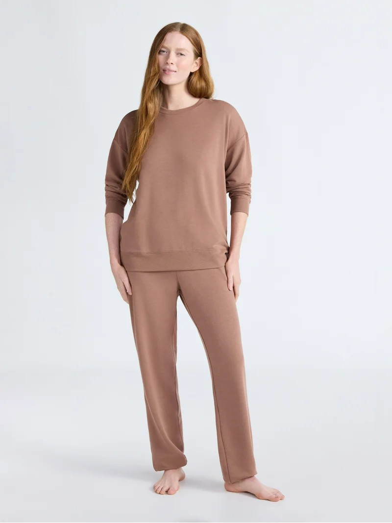 Joyspun Women’s Fleece Long Sleeve Top and Joggers Lounge Set, 2-Piece, Sizes XS-3X | Walmart (US)