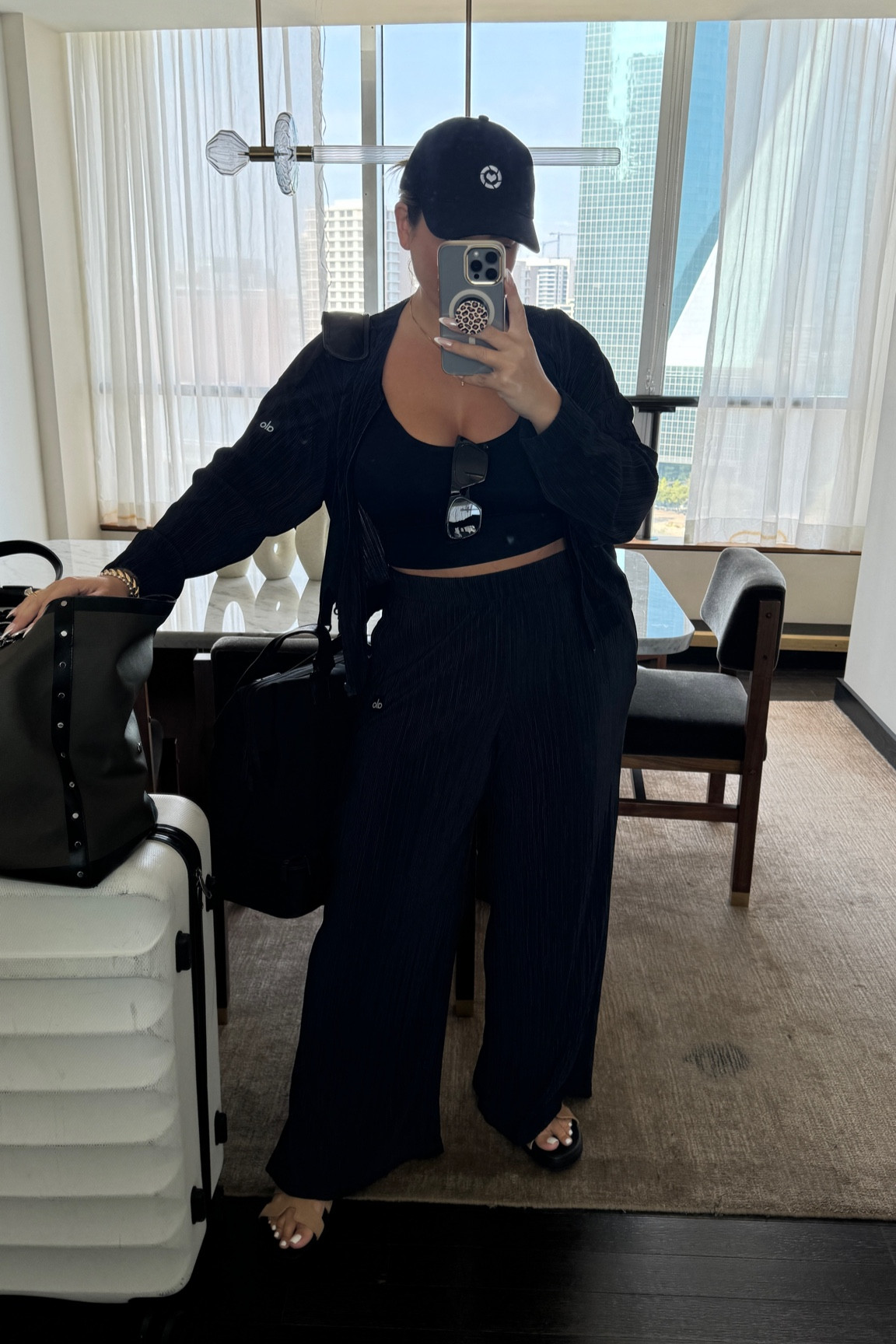 Bras xxl size up 
Jacket L 
Pants L 
#alo #traveloutfit #travelootd #ltkcon #aloyoga 

#LTKMidsize #LTKActive #LTKTravel