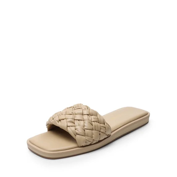 Dream Pairs Women’s Braided Slide Sandals Square Open Toe Slip On Cute Flat Summer Slides | Walmart (US)