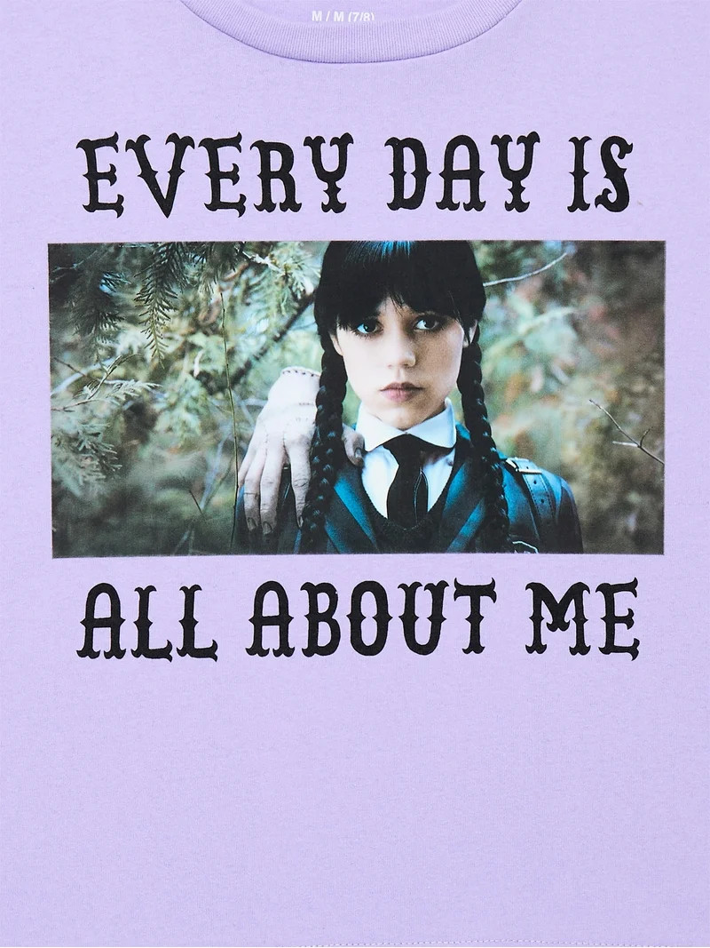 Wednesday Addams Girls Halloween Short Sleeve Graphic T-Shirt, Sizes 4-16 | Walmart (US)