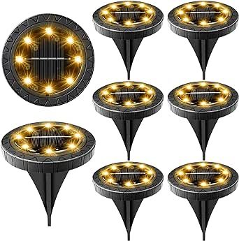 Solar Powered Ground Lights 8 Pack,IP68 Waterproof Outdoor LED Disk Lights for Garden,Non-Slip La... | Amazon (US)