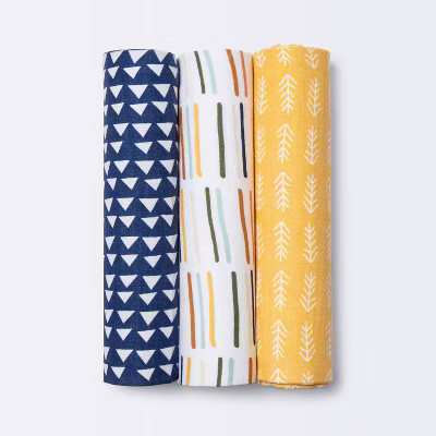 Muslin Swaddle Blankets Primary - Cloud Island™ Navy/Yellow 3pk | Target