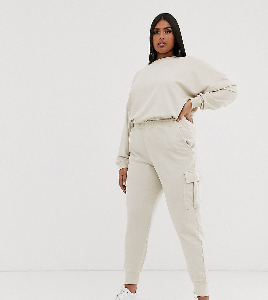 Missguided plus sweatpants with cargo pockets in beige | ASOS (Global)