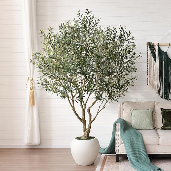 VeriNatural Artificial Olive Tree 8FT Faux Plant Home Decor - Large White Pot with Lifelike Silk ... | Amazon (US)