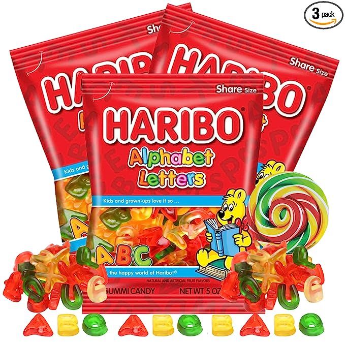 Haribo Alphabet Letters Gummy Candies, Letter Shaped Fruit Flavored Gummies Candy for Pinatas and... | Amazon (US)