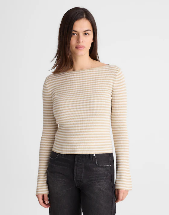 Flared-Sleeve Boatneck Sweater in Merino Wool-Silk Blend | Madewell