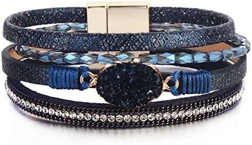 Leather Wrap Bracelet Boho Cuff Bracelets Crystal Bead Bracelet with Clasp Jewelry Gifts for Wome... | Amazon (CA)