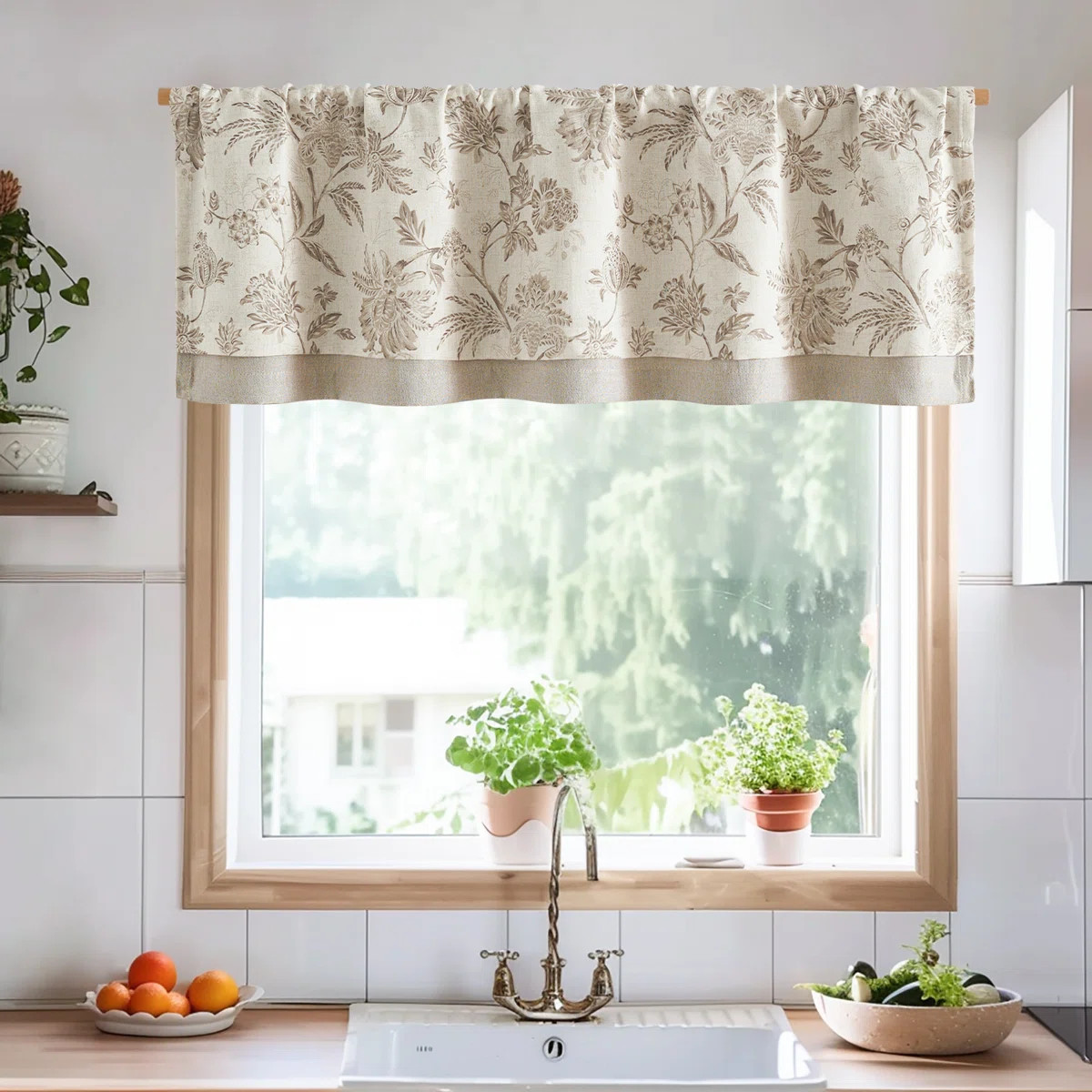 Linen Floral Printed Double Layered Kitchen Valance | Wayfair North America