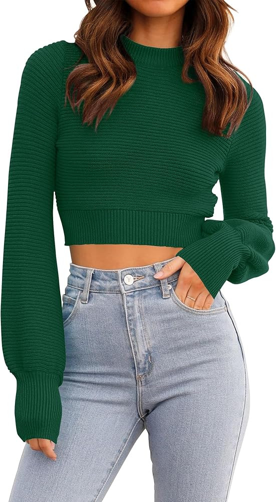 ZESICA Women's Fall Mock Neck Cropped Sweater Long Sleeve Soft Ribbed Knit Pullover Jumper Tops | Amazon (US)