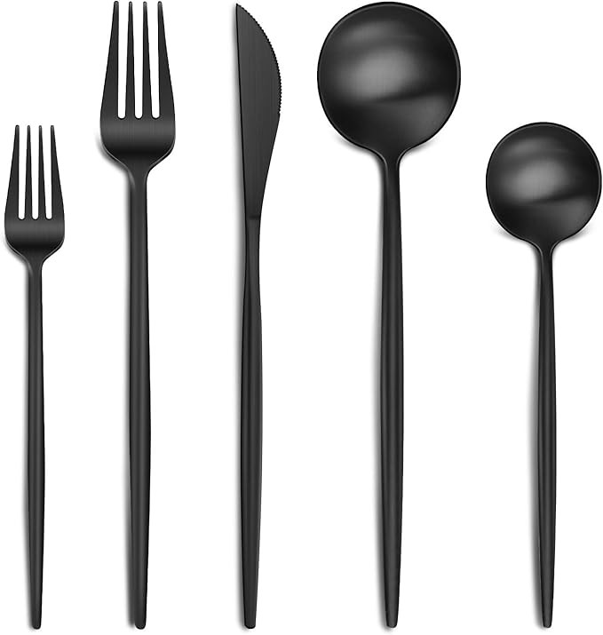 Luxury Matte Black Silverware Set, 20-Piece 18/8 Stainless Steel Flatware Sets for 4, Silverware ... | Amazon (US)