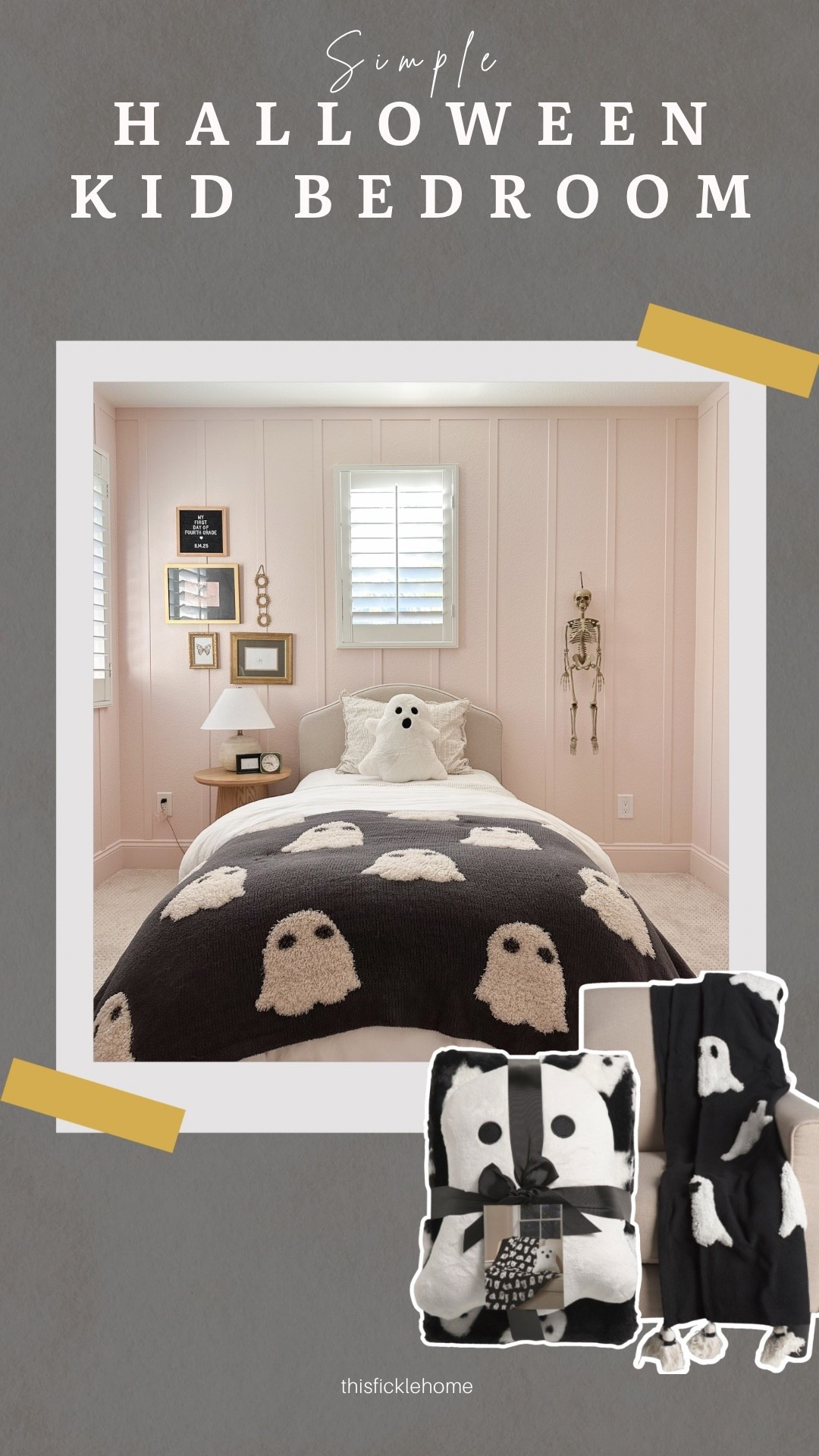 Halloween-styled kids bedroom idea

Ghost pillow
Ghost throw blanket

#LTKHalloween #LTKHome #LTKKids