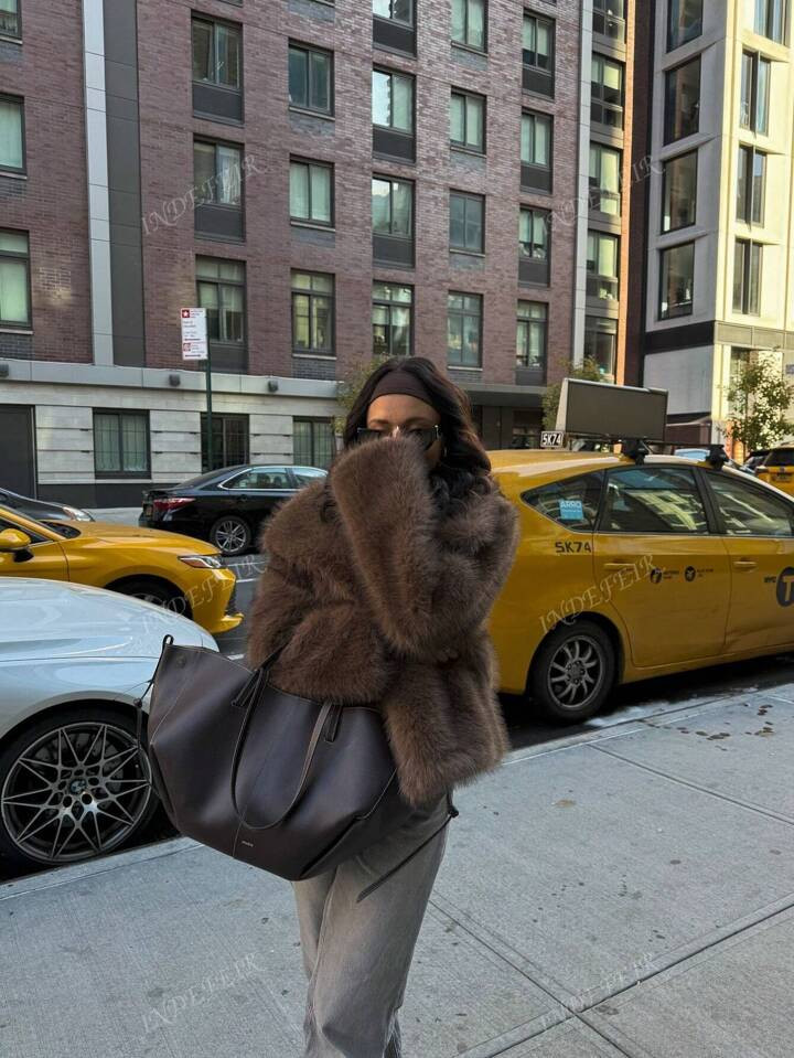 INDEFEIR Autumn/Winter Thick Faux Fox Fur Collar Mid-Length Coat, Young Elegant Artificial Fur Ja... | SHEIN