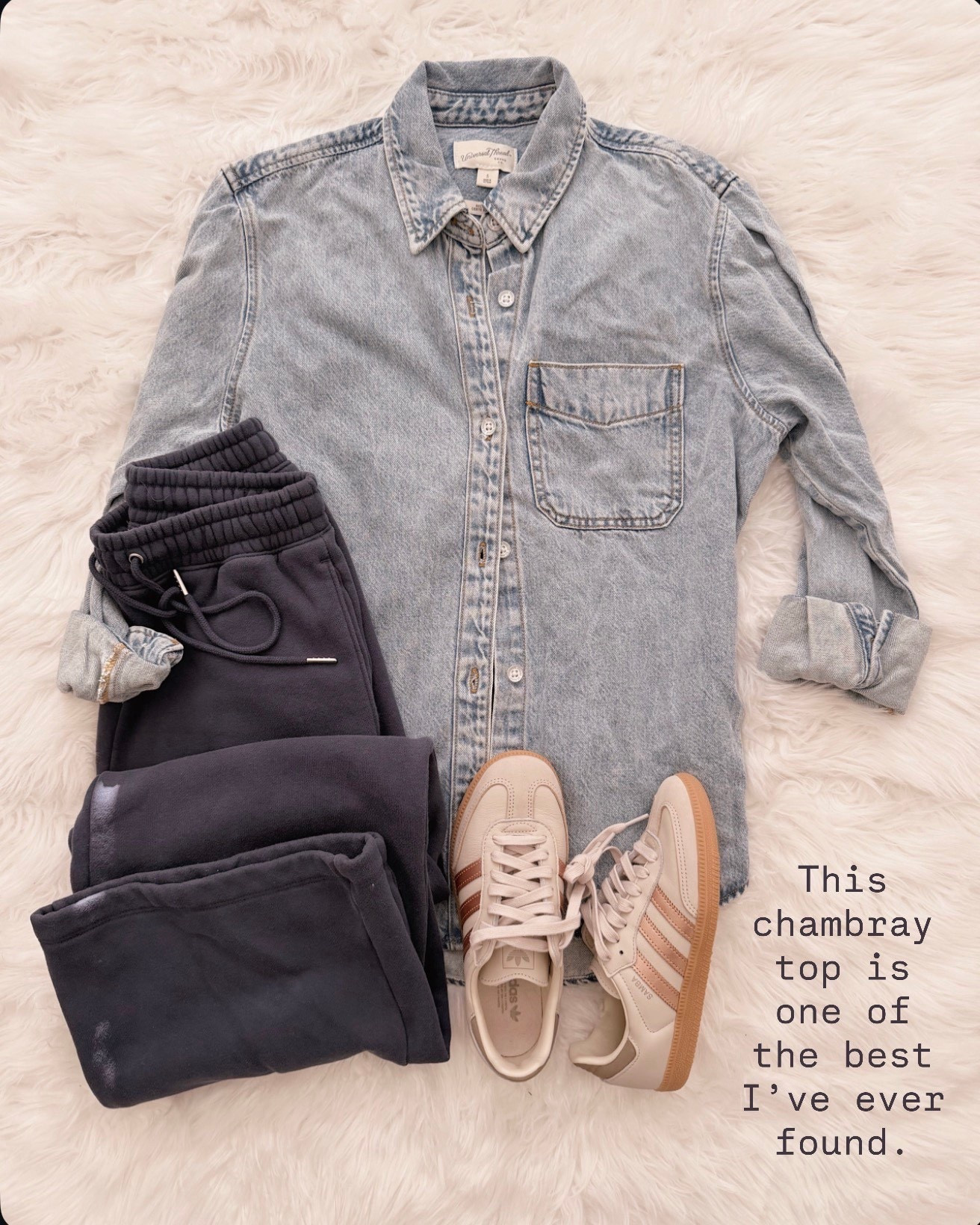 This chambray top is one of those pieces that just works. Easy layered now, perfect on its own later, and somehow still looks pulled together even with joggers and sneakers.

spring outfit ideas women, chambray shirt women, casual spring outfits women over 40, everyday basics women, neutral casual outfits, comfortable travel outfits women, spring wardrobe staples, athleisure outfits women

#LTKSeasonal #LTKWorkwear #LTKOver40