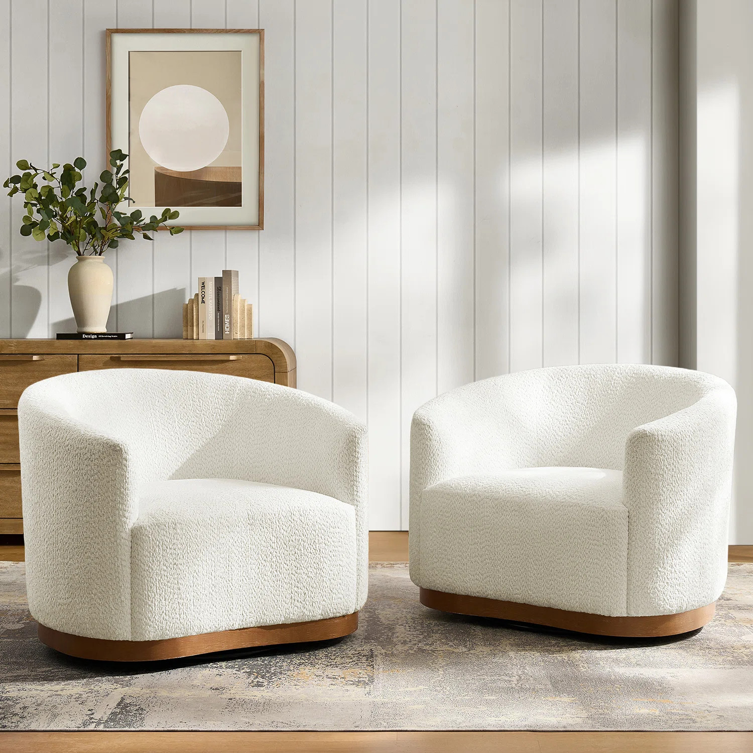 Berklie 31.5"W Modern Boucle Chenille Swivel Barrel Armchair with Ergonomic Backrest and Solid Wo... | Wayfair North America