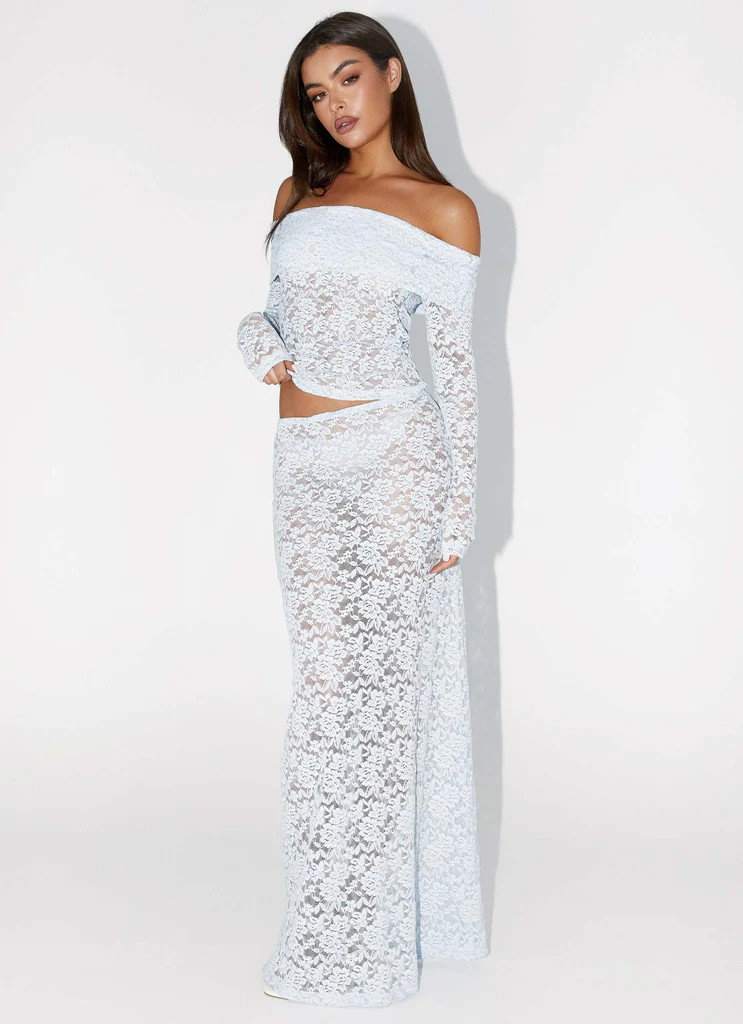 Zephyra Lace Maxi Skirt - Blue Cloud | Peppermayo (Global)