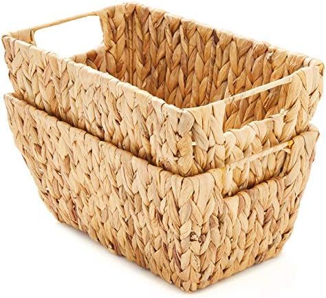 Amazon.com: Americanflat Natural Set of 2 Rectangular Water Hyacinth Storage Baskets with Handles... | Amazon (US)