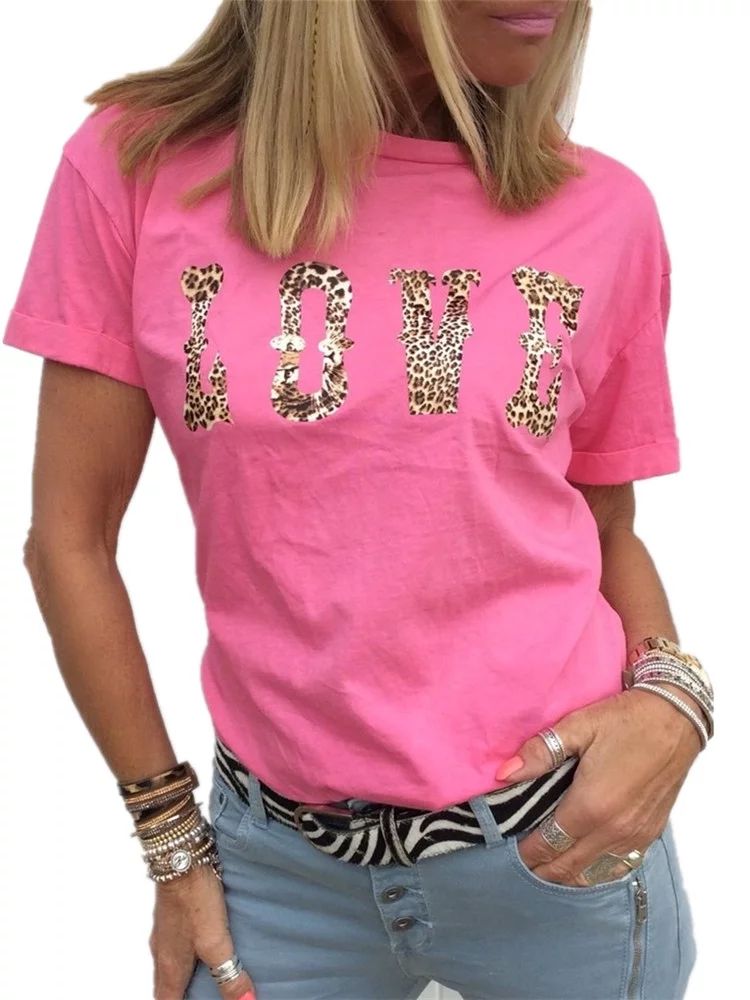 Leopard Love Print Women Short Sleeve Casual T-shirt | Walmart (US)