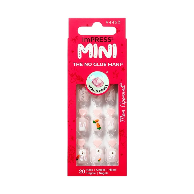 KISS imPRESS Mini  Press on Nails, Be Hoppy, Pink, Kids Squoval, 20 Count | Walmart (US)