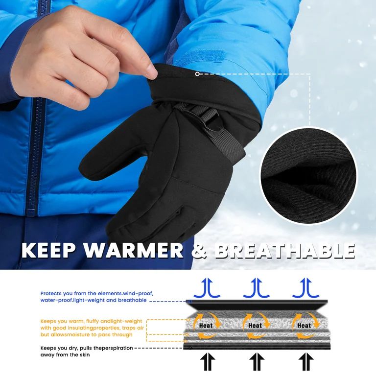 Ski Gloves, Touchscreen Snowboard Gloves with Pocket, Waterproof Snow Gloves for Cold Weather, Wi... | Walmart (US)
