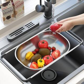 Expandable Over the Sink Colander, Premium Stainless Steel Fine Mesh Strainer Basket for Veggies Fruits Pasta | The Home Depot