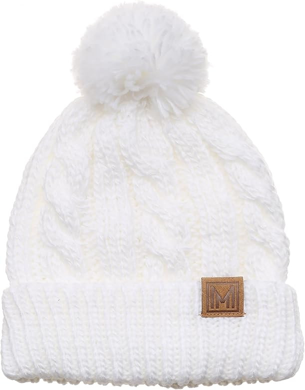 MIRMARU Winter Oversized Cable Knitted Pom Pom Beanie Hat with Fleece Lining. | Amazon (US)