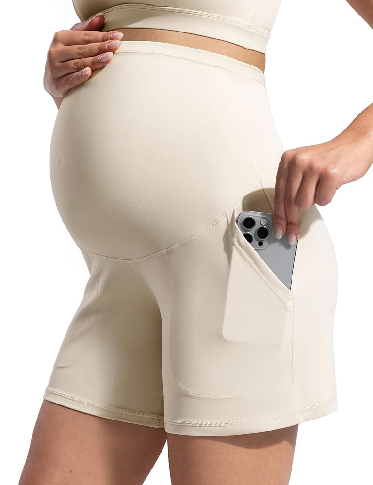 POSHDIVAH Creamluxe Maternity Shorts for Women with Pockets Pregnancy Biker Athletic Workout Yoga... | Amazon (US)