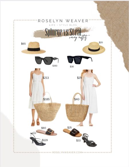 Splurge vs Save - vacation outfit

White dress, midi dress, straw hat, woven bag, cat eye sunglasses, Prada sunglasses, slide sandal, strappy sandal 

#LTKunder50 #LTKtravel #LTKunder100