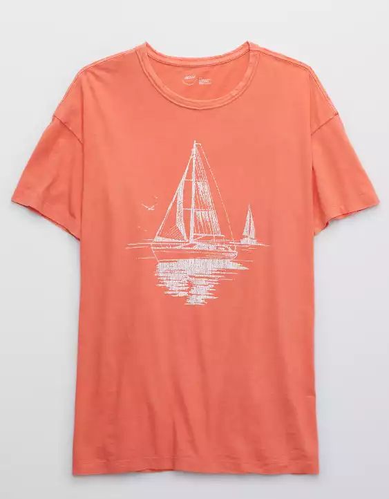 Aerie Distressed Graphic Oversized Boyfriend T-Shirt | American Eagle Outfitters (US & CA)