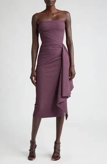 Chiara Boni La Petite Robe Airi Strapless Cloqué Faux Wrap Midi Dress | Nordstrom | Nordstrom
