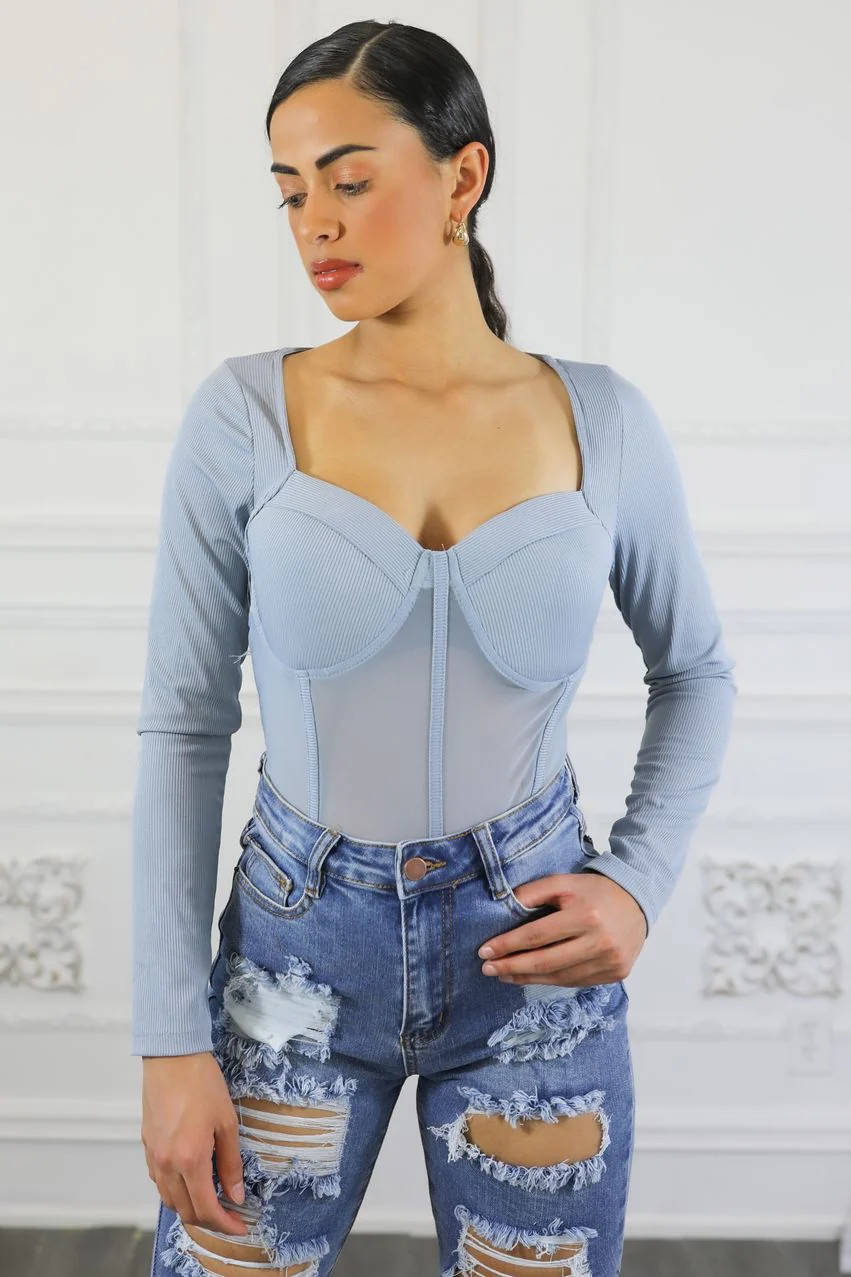 Long Sleeves Semi Sheer Bodysuit L | Casual Chic Boutique