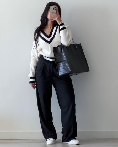 workwear ootd —

this cold & wind out of nowhere in miami!? DISRESPECTFUL 🥲

details:
sweater - mango, s, linked
pants - urban outfitters, m, linked & similar linked
sneakers - Sam Edelman, 7.5, linked
bag - beis work tote 

#workwear #officewear #workoutfit #officeoutfit #corporate #smartcasual #miami