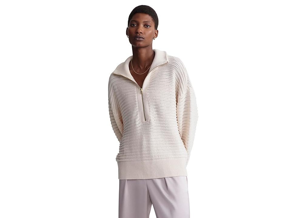 Varley Tara Pointelle 1/2 Zip Women's Sweater Whitecap/Grey : XS | Zappos