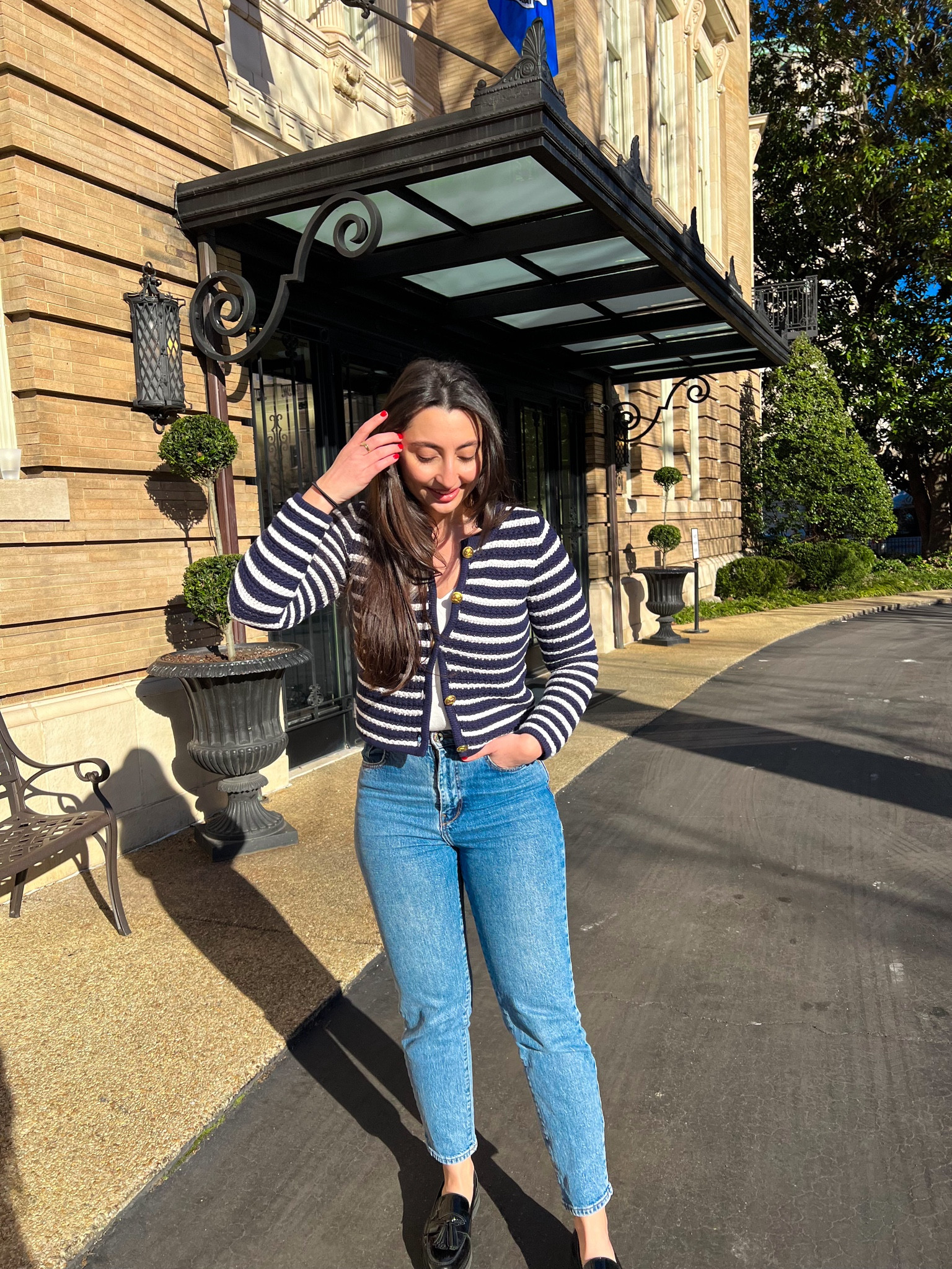 Old money aesthetics 💙  

Navy and white striped cardigan with jeans and some loafers are my classic go to look. 

#LTKworkwear #LTKstyletip #LTKfindsunder100