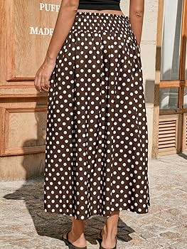 Tankaneo Womens Polka Dot Maxi Skirts Boho Smocked High Waisted Tie Skirt Casual Beach Vacation D... | Amazon (US)