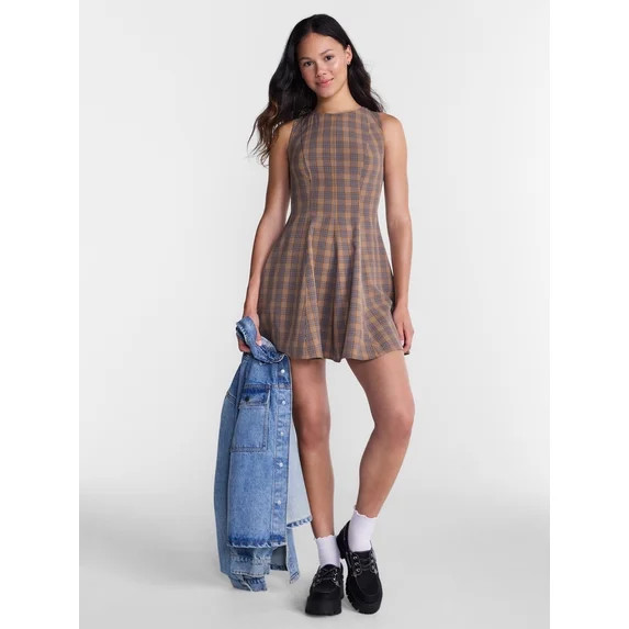 No Boundaries Fit and Flare Plaid Mini Dress, Women’s XXS-XXL | Walmart (US)