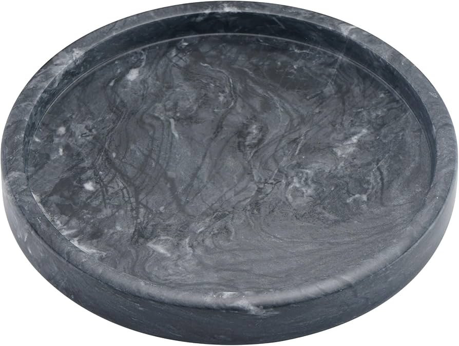 10" Genuine Grey Marble Round Tray - Elegant Decorative Real Stone for Bathroom, Kitchen, Dresser... | Amazon (US)