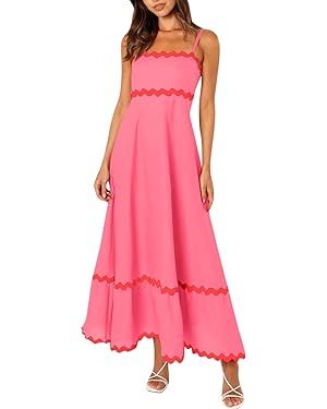 BIRW Summer Dresses for Women 2024 Casual Spaghetti Straps Smocked Flowy Loose A Line Midi Dress ... | Amazon (US)