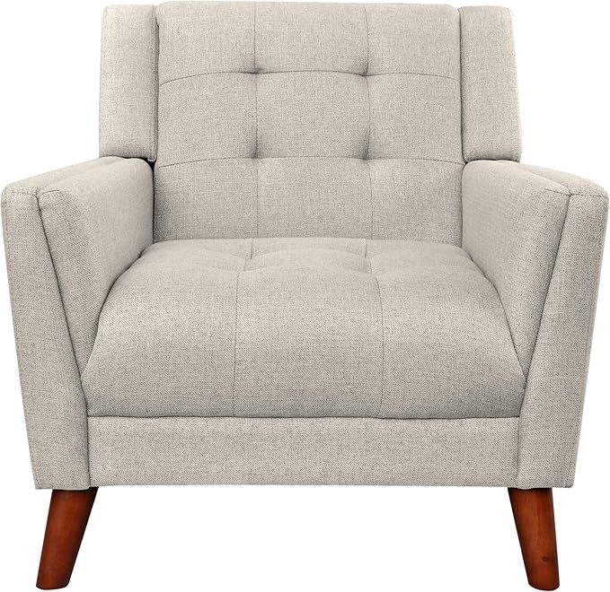 Christopher Knight Home Evelyn Mid Century Modern Fabric Arm Chair, Beige & Walnut (305538) | Amazon (US)