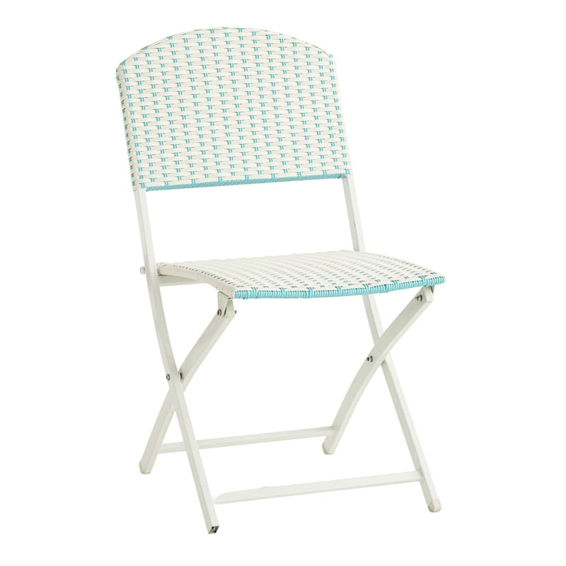 Woven Folding Chair, Blue with White Finish | At Home