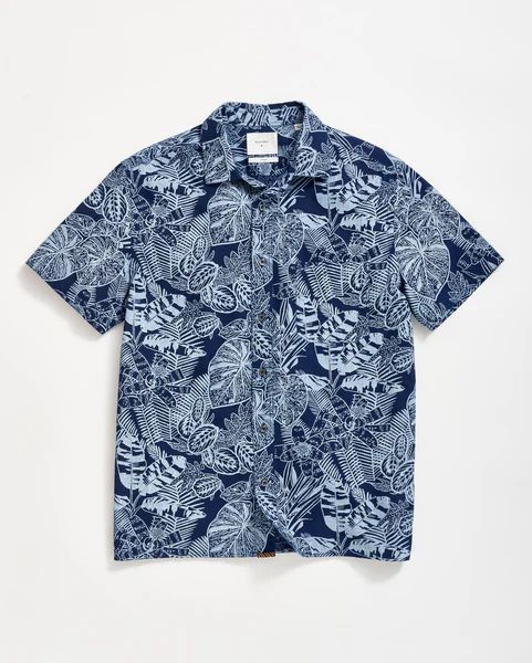 SHORT SLEEVE INDIGO BOTANICAL TREME BLOCK SHIRT - | Billy Reid Inc.