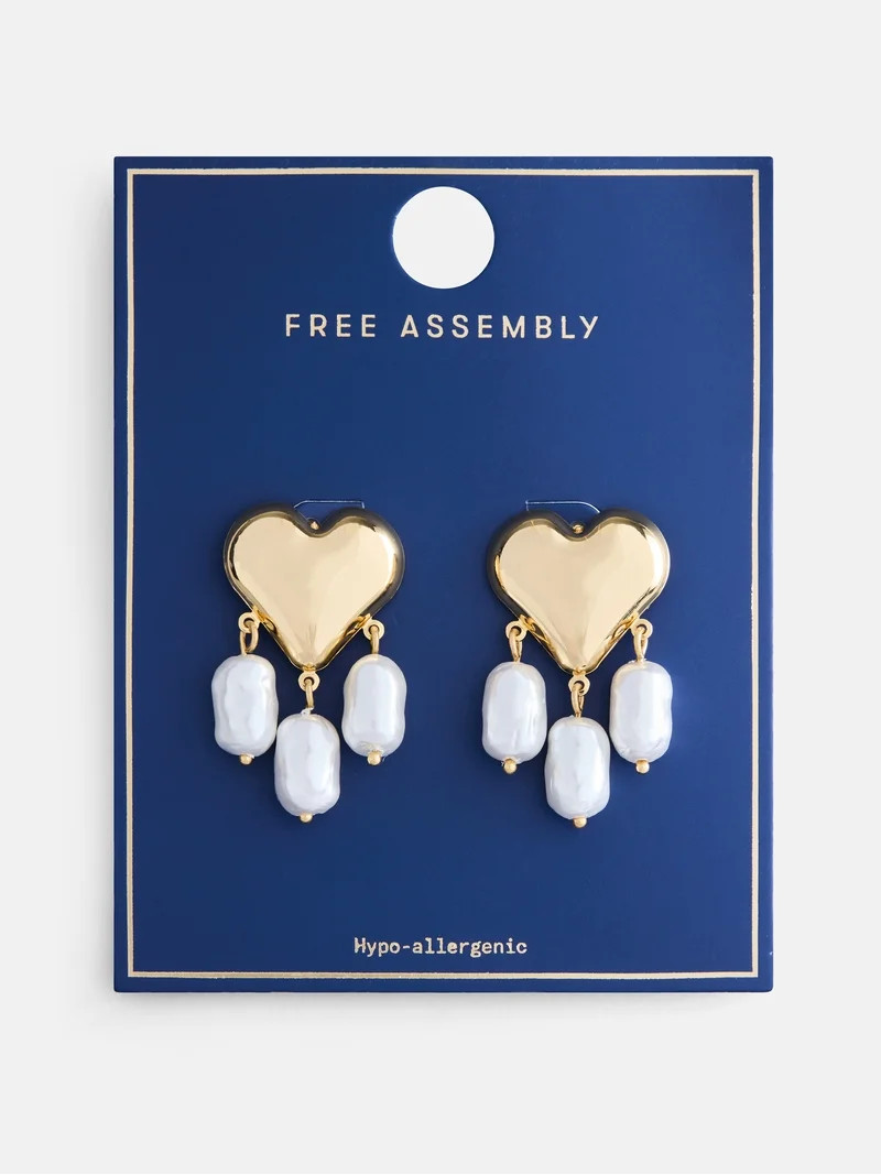 Free Assembly Women's Gold Tone Heart and Faux Pearl Drop Earrings | Walmart (US)