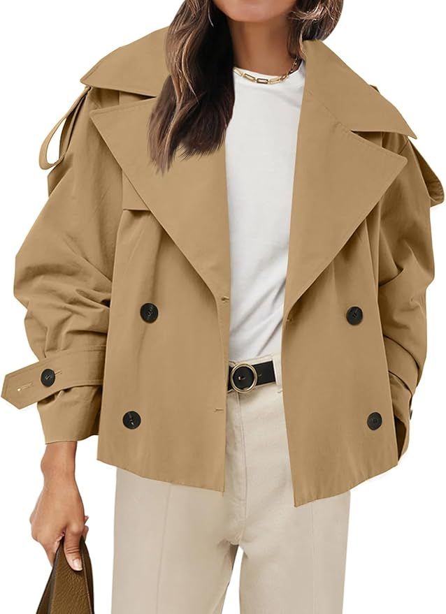 Tankaneo Womens Cropped Trench Coat Casual Double Breasted Short Jacket Fall Fashion Outerwear wi... | Amazon (US)