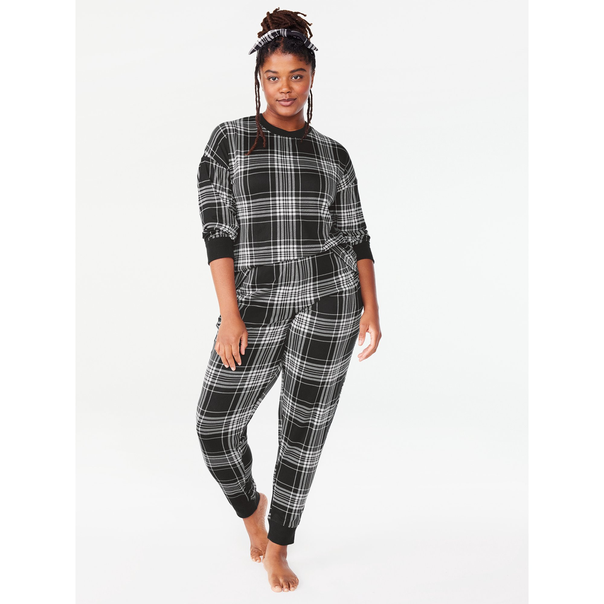 Joyspun Women's Long Sleeve Tee and Joggers Sleep Set with Headband, 3-Piece Pajama Set, Sizes S-... | Walmart (US)