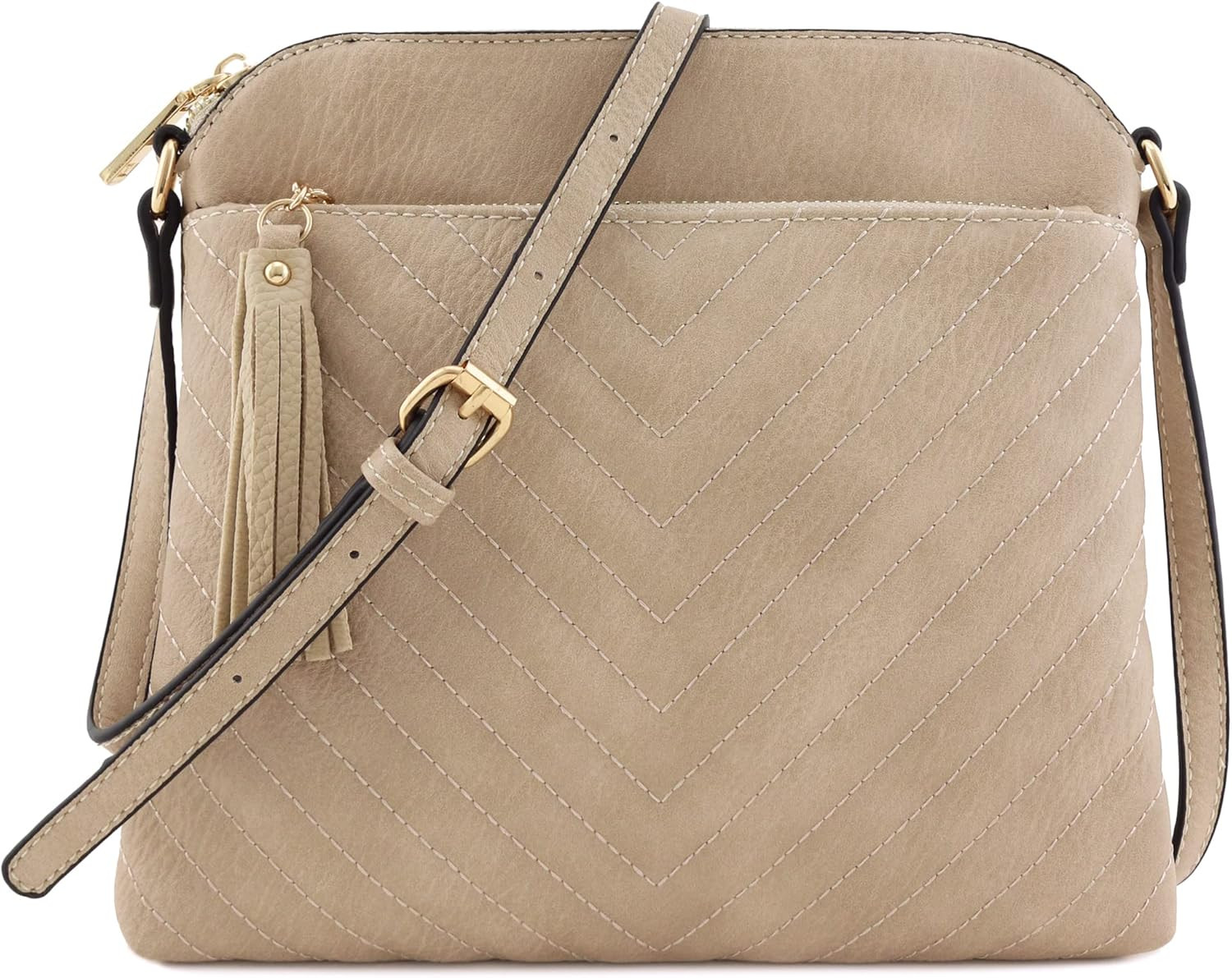FashionPuzzle Chevron Quilted Medium Crossbody Bag with Tassel Accent | Amazon (US)