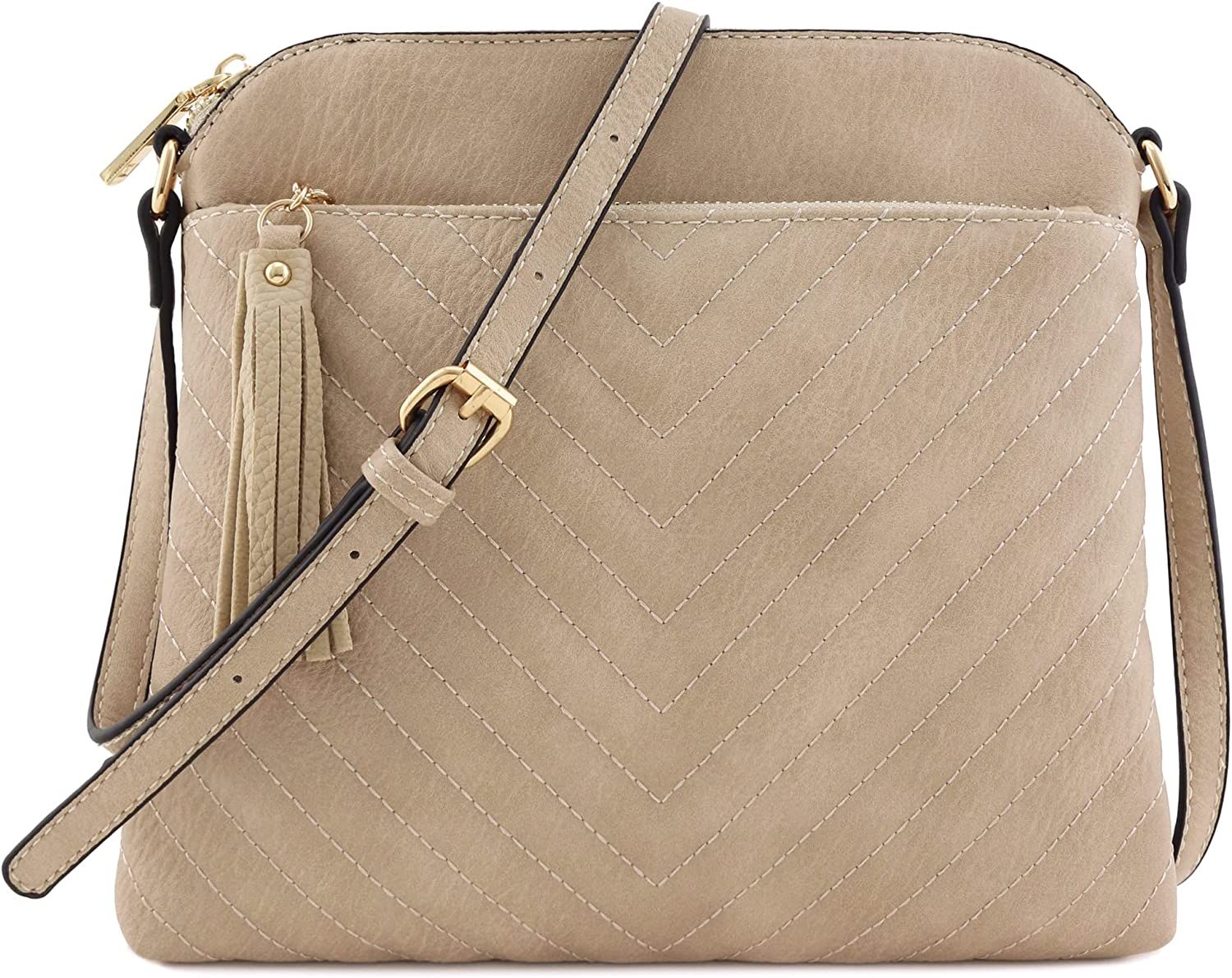 FashionPuzzle Chevron Quilted Medium Crossbody Bag with Tassel Accent | Amazon (US)