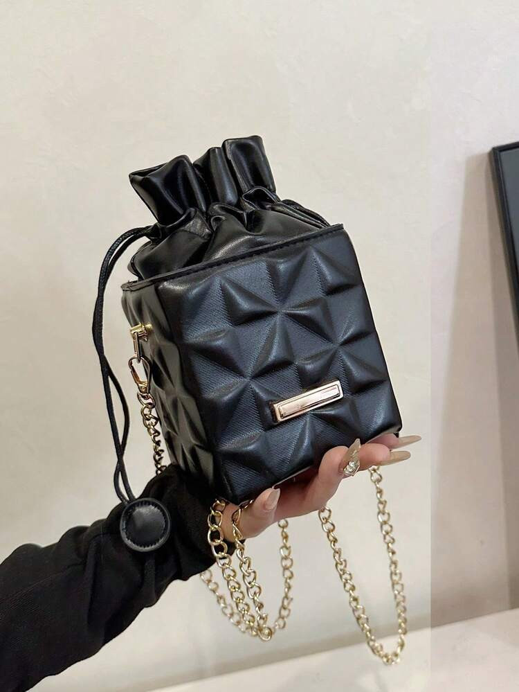 Women's Drawstring Closure Square Mini Chain Crossbody Bag | SHEIN