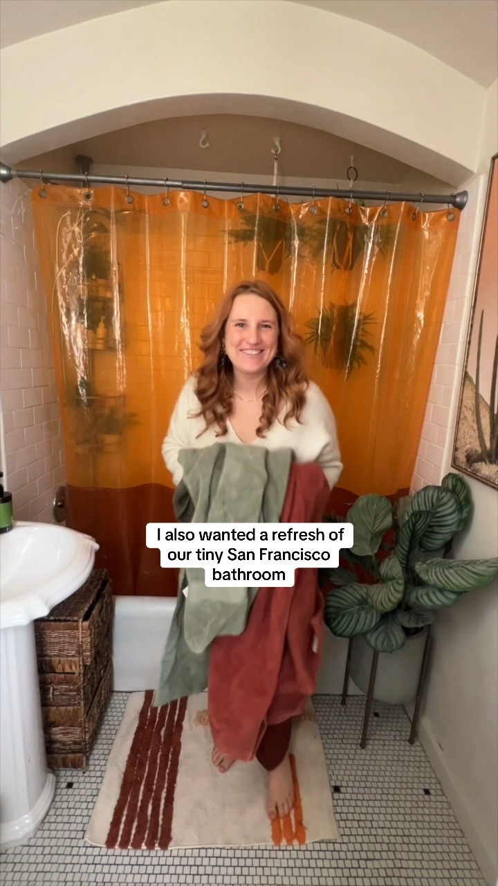proof you don't need to spend big $$$ to make a big difference in your apartment!! I've been wanting to give our San Francisco bathroom a mini refresh for a while. 

I love the overall decor concept, so I found this bath mat by Quiet Town Home that literally feels like it was made for this bathroom. 

Also tossed out our old towels which were just worn out, thin and not fluffy anymore. I replaced our large towels but also our hand towels. 

It's not a HUGE update but it feels HUGE to me! It's the little things that matter!

PS follow me if you want to see more San Francisco / apartment living. And you can shop my bathroom decor on my LTK or via the product link on this video!

#homedecor #sanfrancisco #bathroom #QuiettownHome #bathroomdecor #colorfulhome #colorfulhomedecor #sanfranciscolife #sanfranciscoworld #whimsysoul #clearshowercurtain #colorfulbathroomdecor #bohodecor #westelm #plantlady #smallbathroom #cityliving #apartmentbathroom #bayarea #ltkhome #jungalow

#LTKHome #LTKSaleAlert #LTKSeasonal
