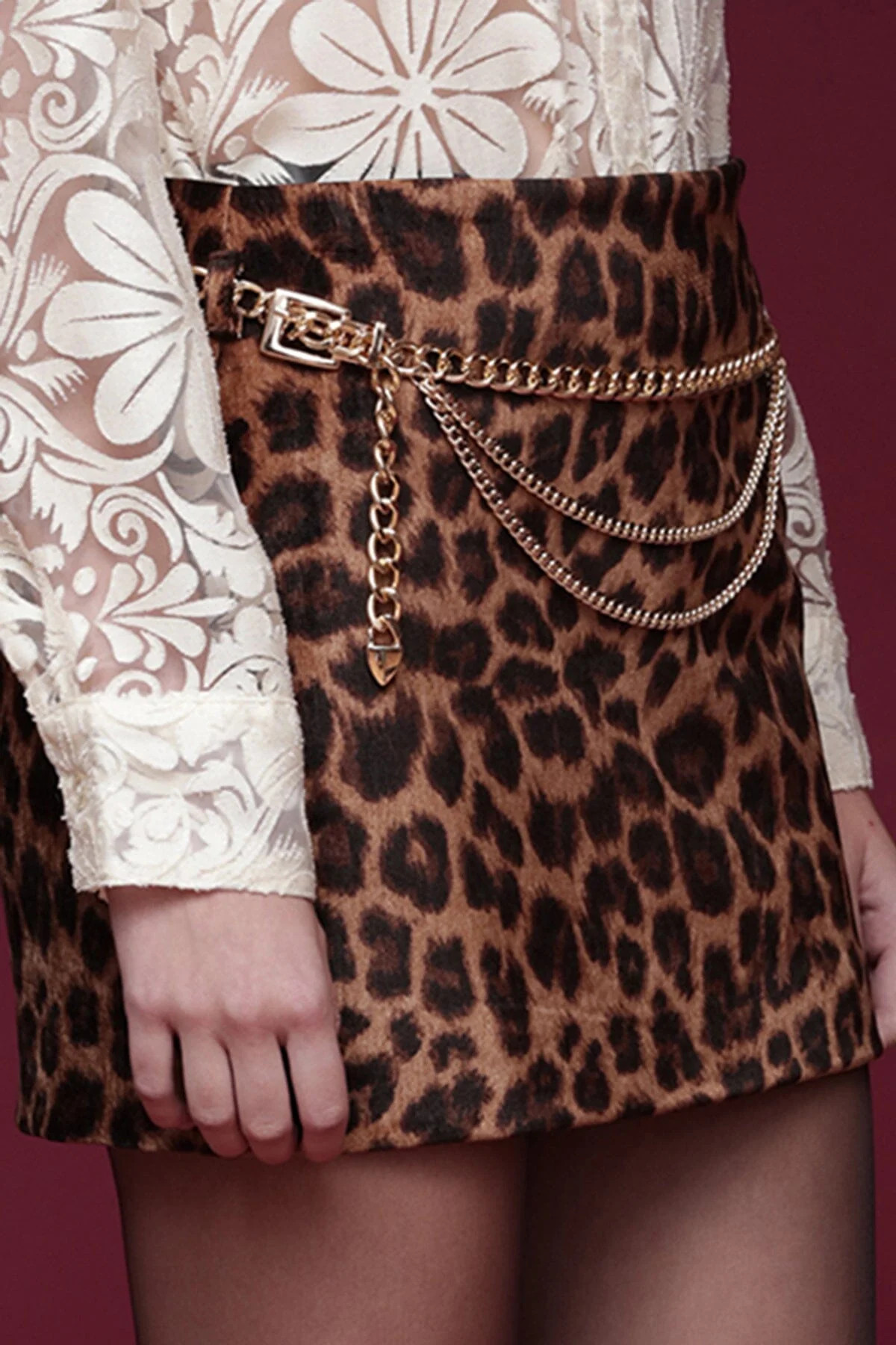 Chain Belt Leopard Low Rise Mini Skirt | Avec Les Filles